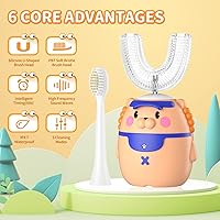 Vista 2 de RexCodar Cepillos de dientes eléctricos para niños, cepillo de dientes ultrasónico en forma de U, cepillo de dientes recargable de boca completa