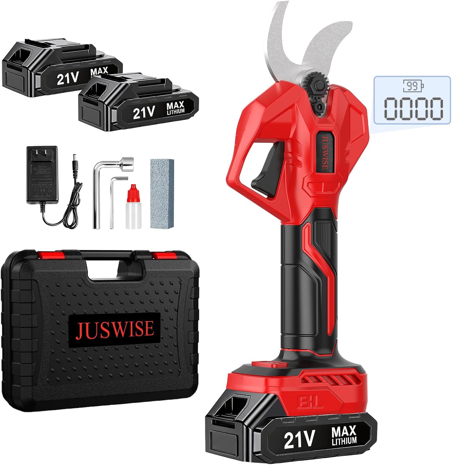 Electric Pruning Shears，2 inch (50mm) Cutting Diameter Electric Pruner with LCD Display 2 * 2.0Ah Batteries Brushless Cordless Garden Shears for Branch,Fruit,Yard and Tree Trimming