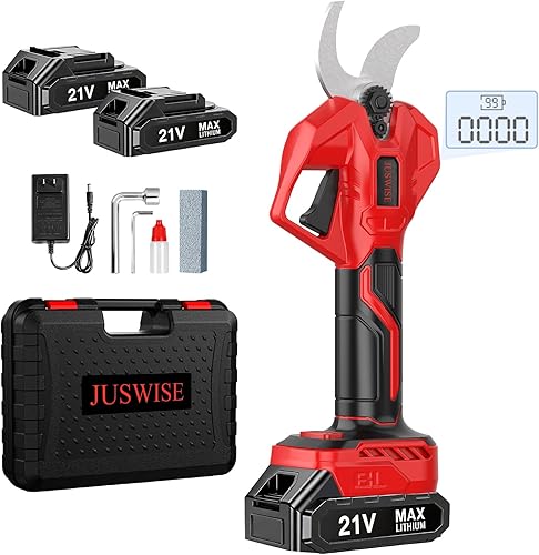 Tijeras de podar eléctricas, podadora eléctrica de 2 pulgadas (1.969 in) de diámetro de corte con pantalla LCD, 2 baterías de 2.0 Ah, tijeras de