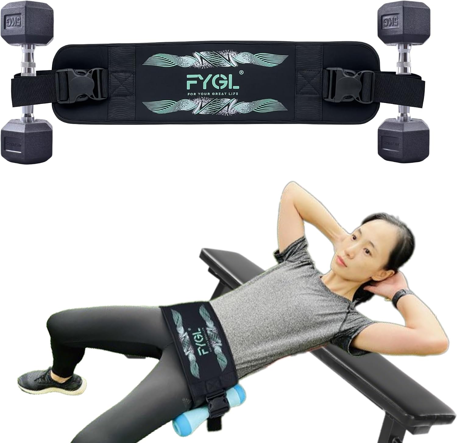 FYGL Hip-Thrust-Belt, Foldable Design, Slip-Resistant Padding, Supports 300 lbs, Ideal for Glutes Training with Dumbbells, Kettlebells & Plates, Great for Gym & Home Hip Thrust Workouts