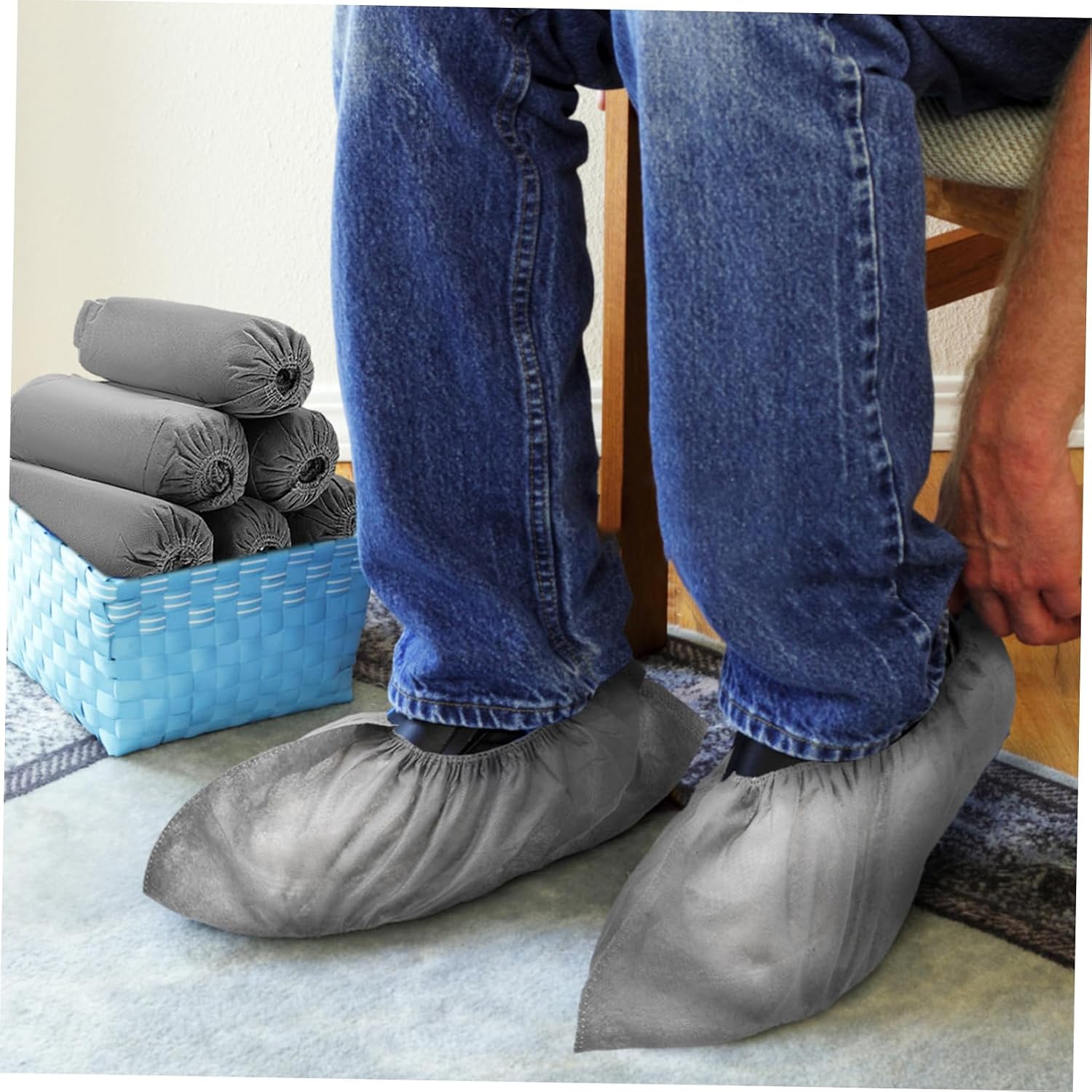 CHILDWEET 100pcs Disposable Indoor Shoe Covers Non- Shoe Protectors Boot Covers for Home Office Laboratory Use Easy to Wear and Convenient