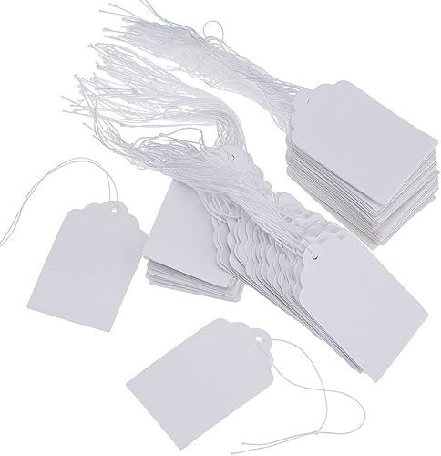 Outus Etiquetas blancas. Etiquetas para indicar precios. Rótulos con hilo para colgar. Paquete de 500 unidades de 30 x 48 milímetros.