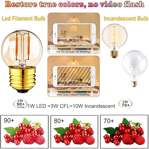 Miniatura 6 de Bombillas LED de bajo voltaje de 12 voltios, suaves y cálidas, 2200 K, 1 W (solo para 12 V -24 V CCCA) - Bombilla de globo pequeña con base Edison