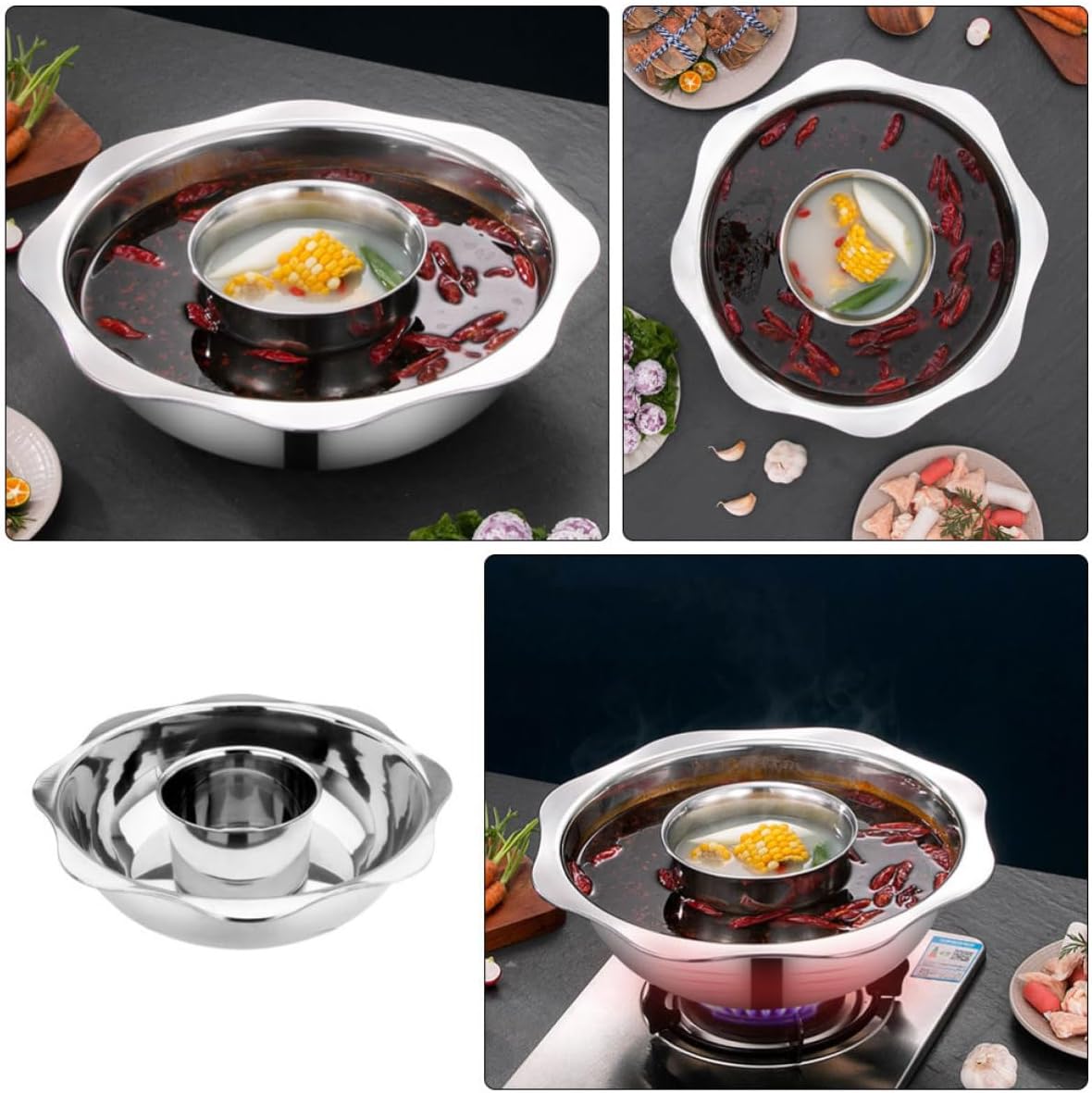 Stainless Steel Hotpot Pot with Divider, Two Flavor Soup Pot