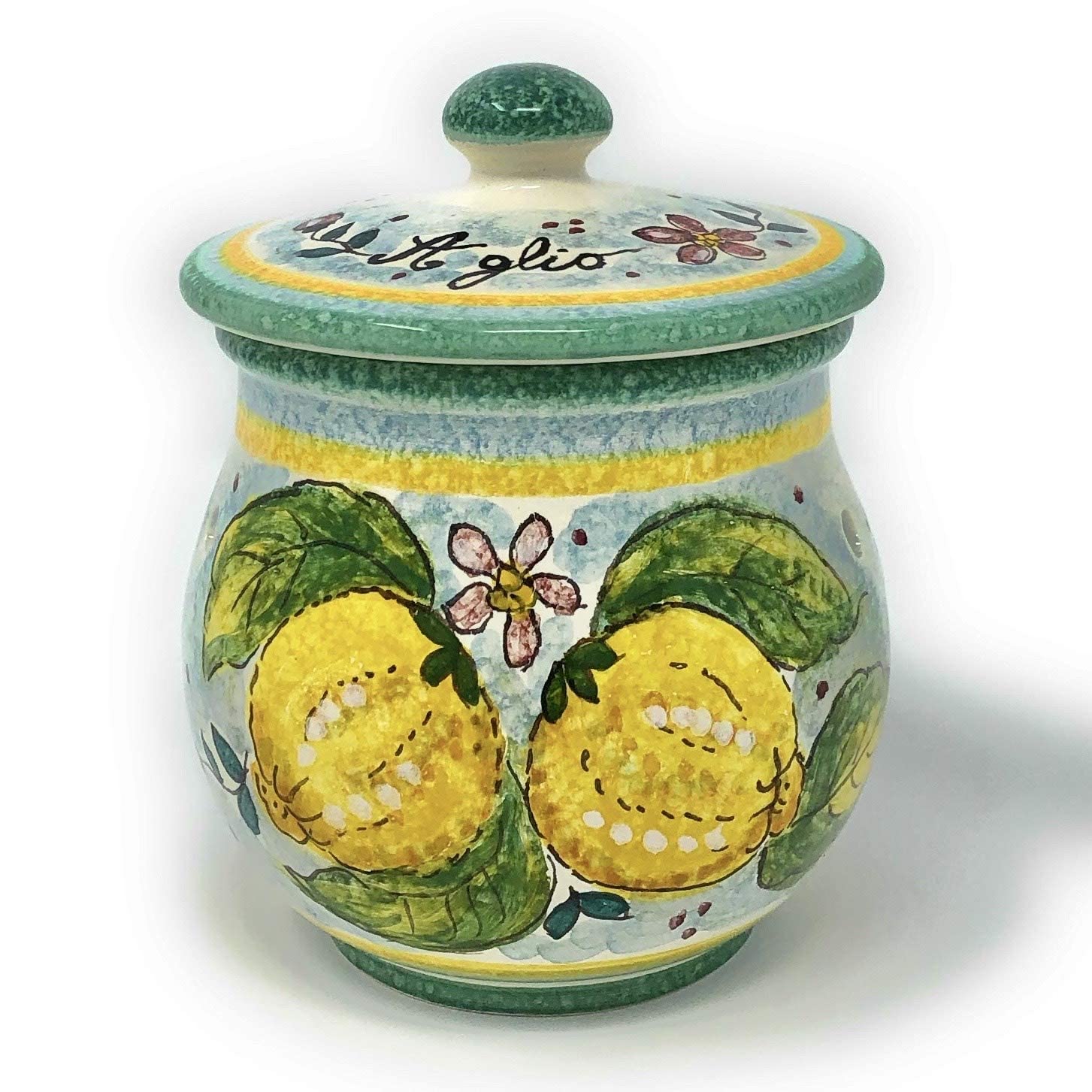 CERAMICHE D'ARTE PARRINI- Italian Ceramic Brings Garlic Jar Holder Hand Painted Made in ITALY Tuscan Art Pottery