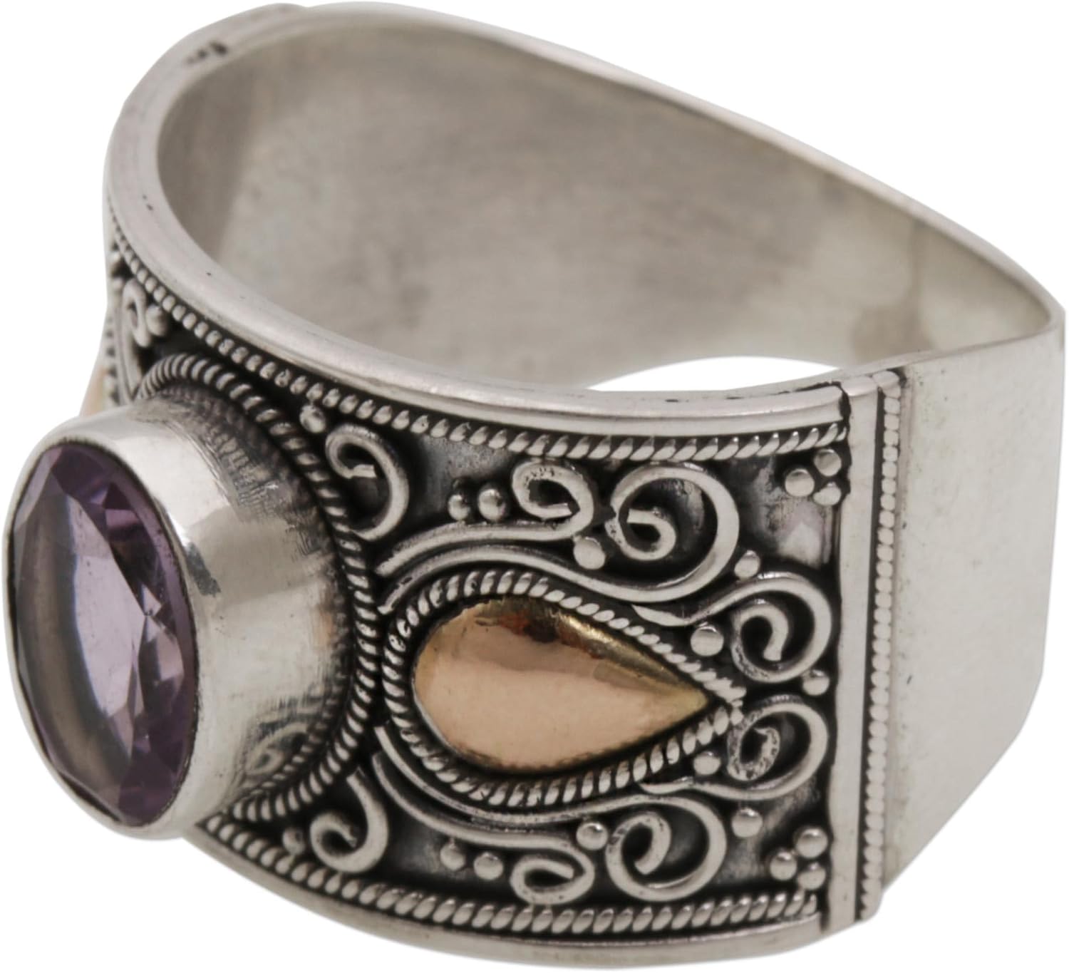 NOVICA Artisan Handmade 18k Gold Accent Amethyst Cocktail Ring .925 Sterling Silver from Bali Purple Indonesia Birthstone 'Cantik Sparkle'