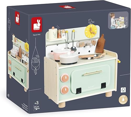 Miniatura 9 de Janod - Cocina de madera para niños - Cocina pequeña para niños - Equipada con horno, fregadero y 10 accesorios incluidos - Botones de sonido