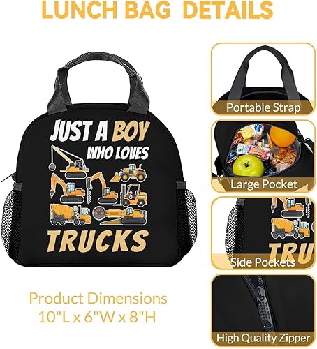 Miniatura 2 de AIOMXZZ Lonchera con diseño de camión de construcción para niños, pequeñas bolsas de almuerzo aisladas, lonchera reutilizable Kawaii para niños,