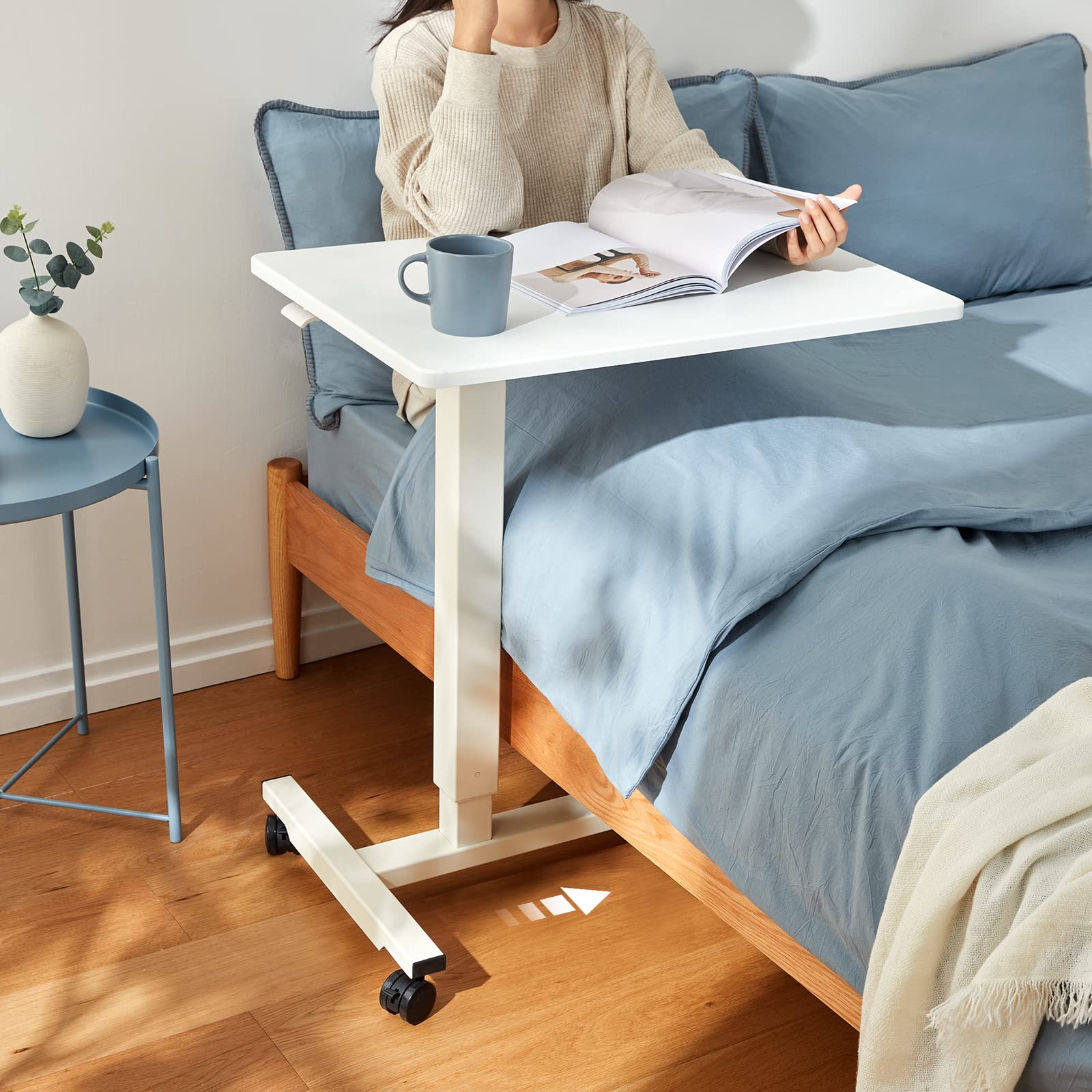 HUANUO Mobile Standing Desk Adjustable Height, Mobile Laptop Desk 27 inch, Standing Rolling Cart