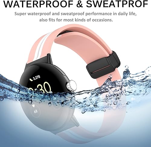 Miniatura 5 de Miimall Compatible con Google Pixel WatchPixel Watch 2 bandas de silicona, hebilla magnética de silicona suave impermeable pulsera deportiva