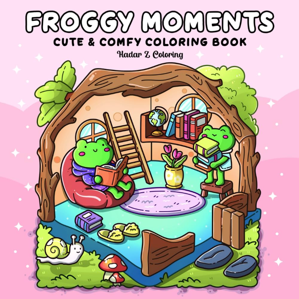 Froggy Moments: Cozy and Comfy Coloring Book Featuring Cute Frog-Themed Scenes for Relaxation, Suitable for Adults and Teens