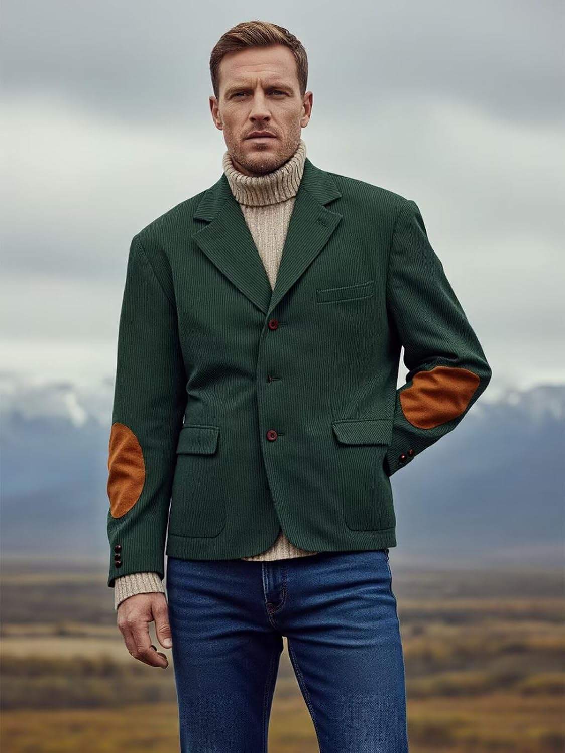 Men's Corduroy Blazer Formal Slim Fit Business Sport Coat with Elbow Patch Casual Mens Suit Jacket