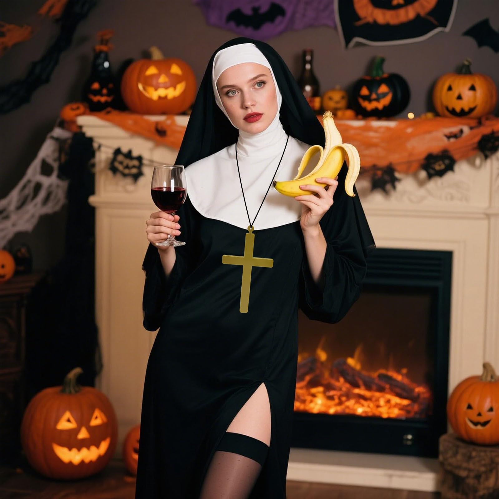 SAIIURV 4 Pieces Cross Necklace Gold Plastic Crucifix Cross Pendant Nun Costume Accessory Halloween Fancy Dress Accessories (4 pcs) - Image 4