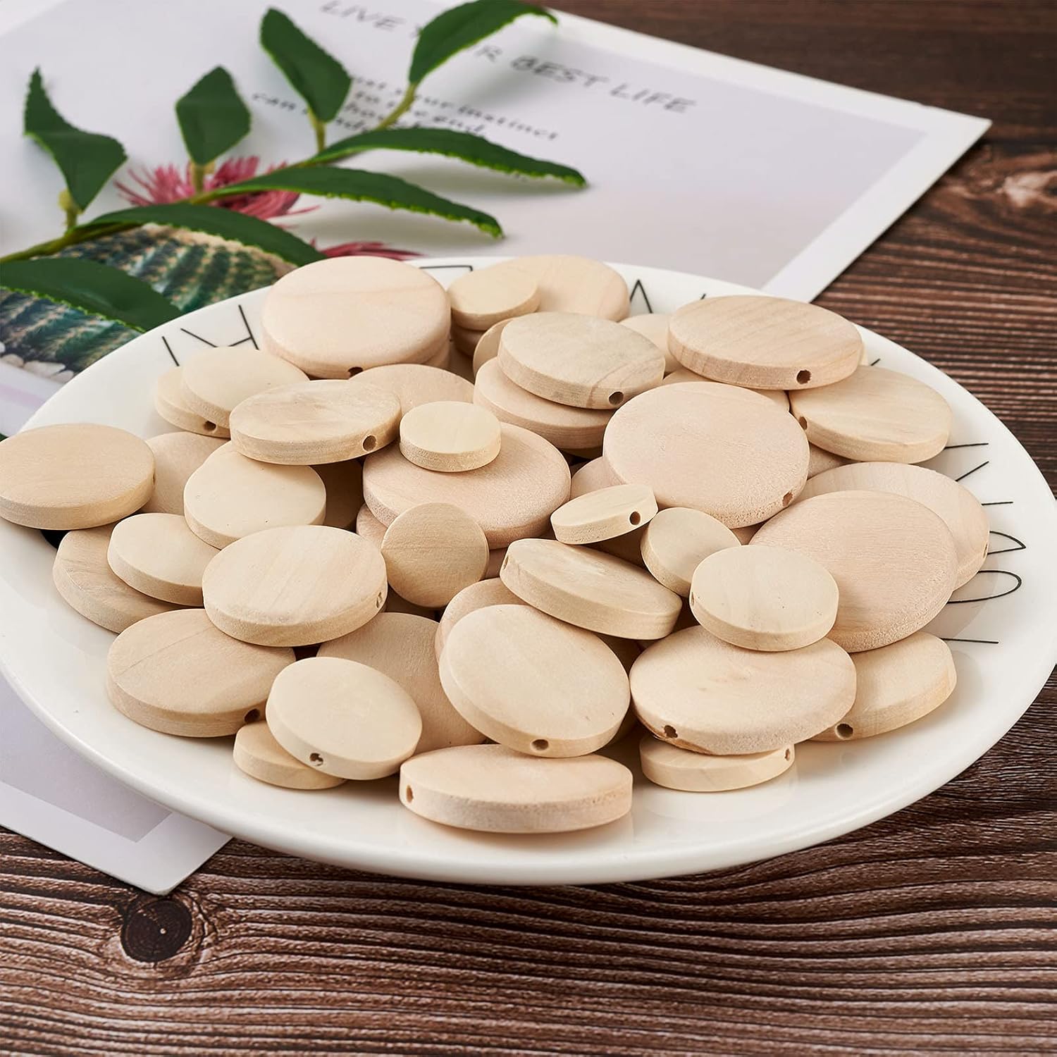 Cheriswelry 160pcs Unfinished Flat Round Wood Coin Beads Natural Wooden Disc Circle Spacer Loose Beads Charms Board Tags for DIY Jewellery Crafts Making(15/20/25/30mm) - Image 5