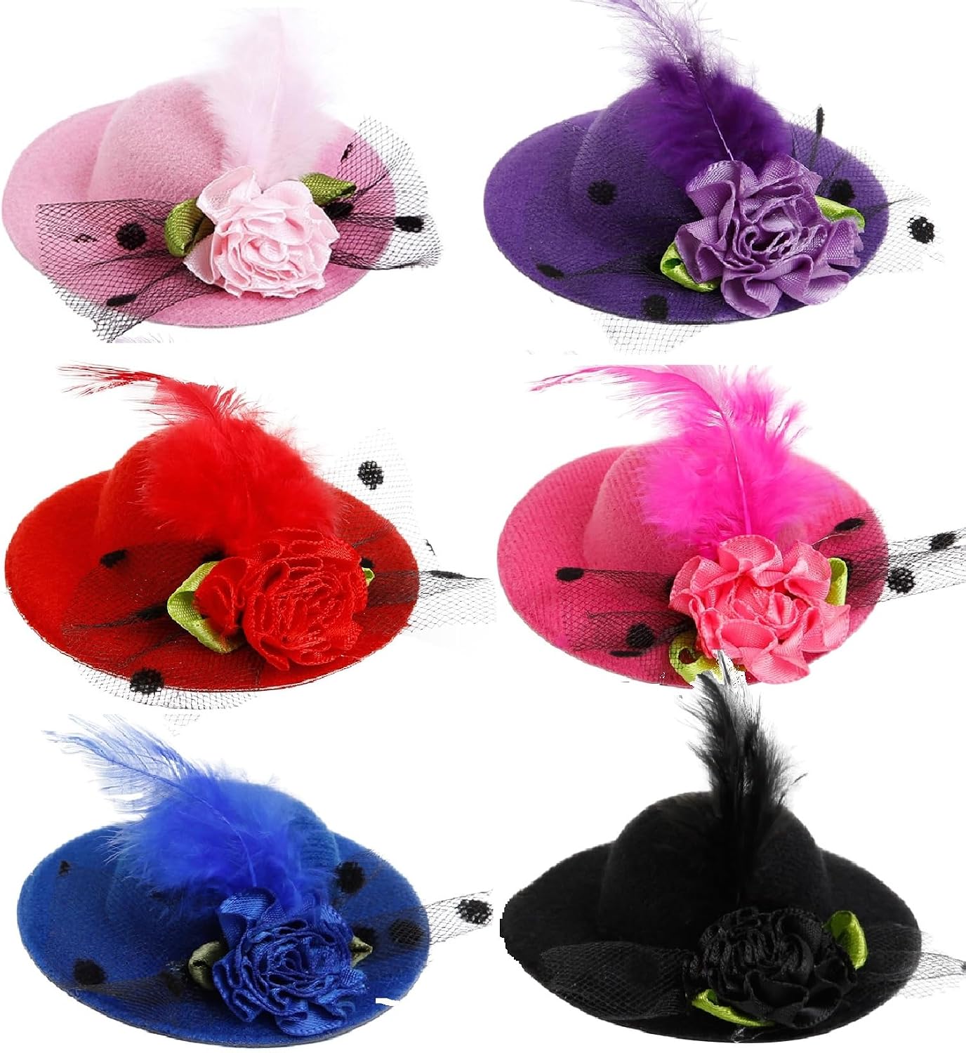 Mini Tea Party Hats 4 Inches - Clip-On Fascinator Hats for Women and Girls: KY Derby Hats for Tea Party Decorations, 6 Pack Multicolor
