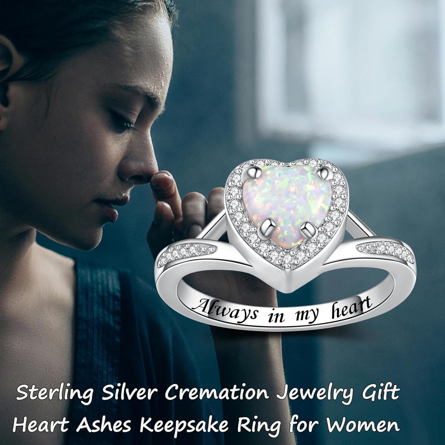Heart Urn Ring for Ashes for Women - 925 Sterling Silver Opal Cremation Rings Memorial Keepsake Jewelry for Loss of a Loved One - Image 6