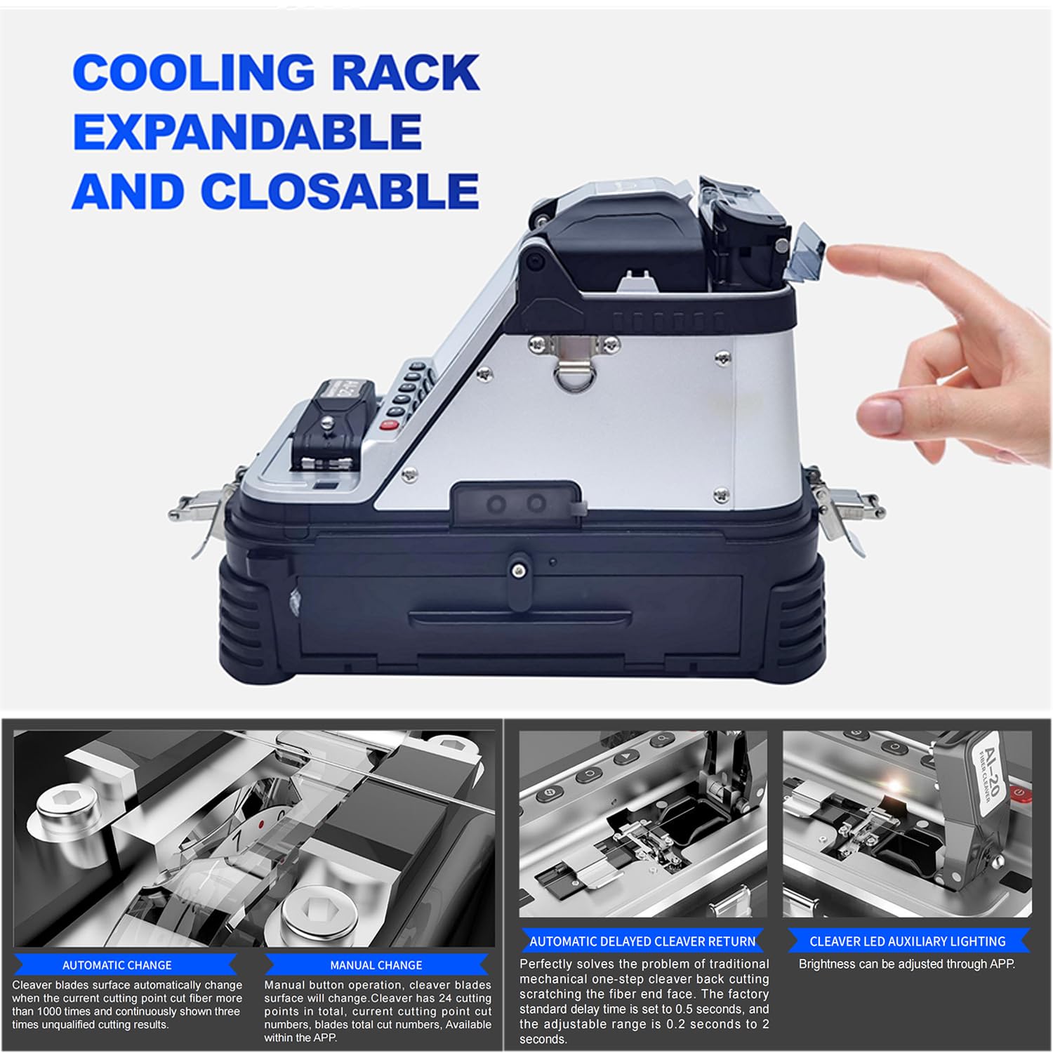SM&MM Fusion Splicer - Cortador de fibra de un solo paso de alta precisión, empalmador óptico integrado y soporte de fibra 3 en 1 con función VFL y OPM (Ai-20A)