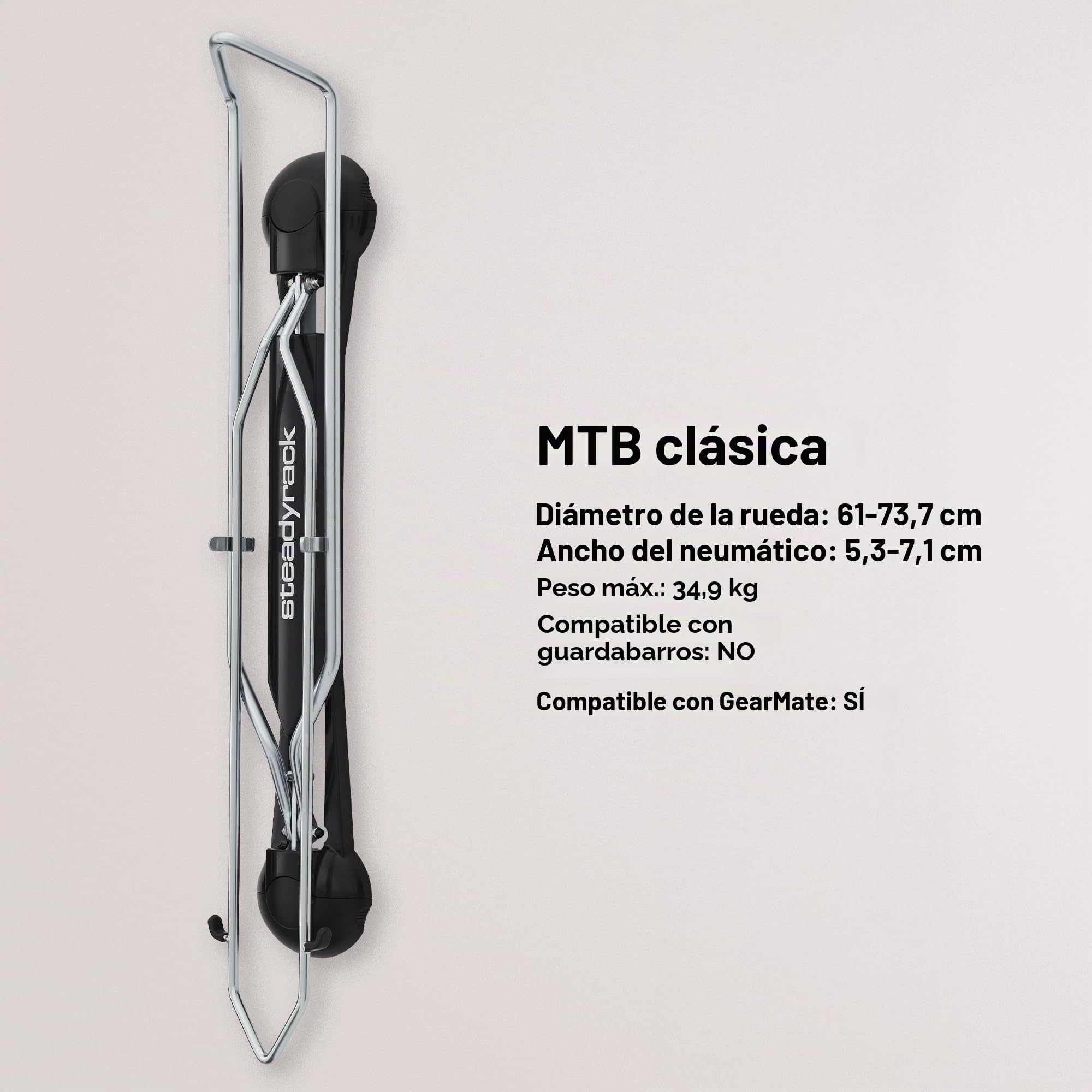 Steadyrack Portabicicletas - Soporte giratorio para bicicleta de montaña, soporta hasta 35 kg, apto para ruedas de 20 a 29 pulgadas y neumáticos de 2,1 a 2,8 pulgadas, montaje en pared plegable para