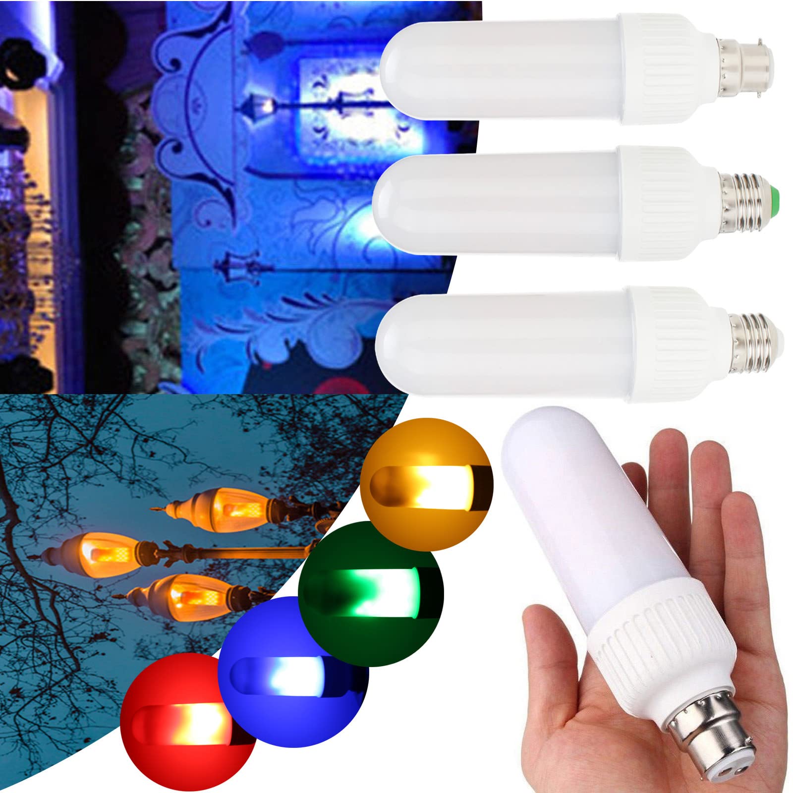 lampadine 5 pz. AC85-265V LED. Fiamma Effetto Fuoco E27 E26 B22 2835 SMD Lampadine 5W Creative Lights Flowing Emulation Emulation Atmosphere Lampada da Decorazione(E27,Giallo)