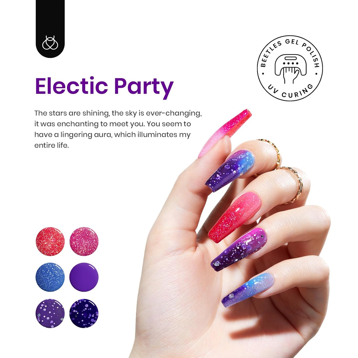 Beetles Color Changing Gel Nail Polish Set - 6 Colors Pink Red Glitter Blue Purple Mood Temperature Change Nail Polish Gel Set Soak Off Nail Art Gel DIY Salon Manicure Gift for Women