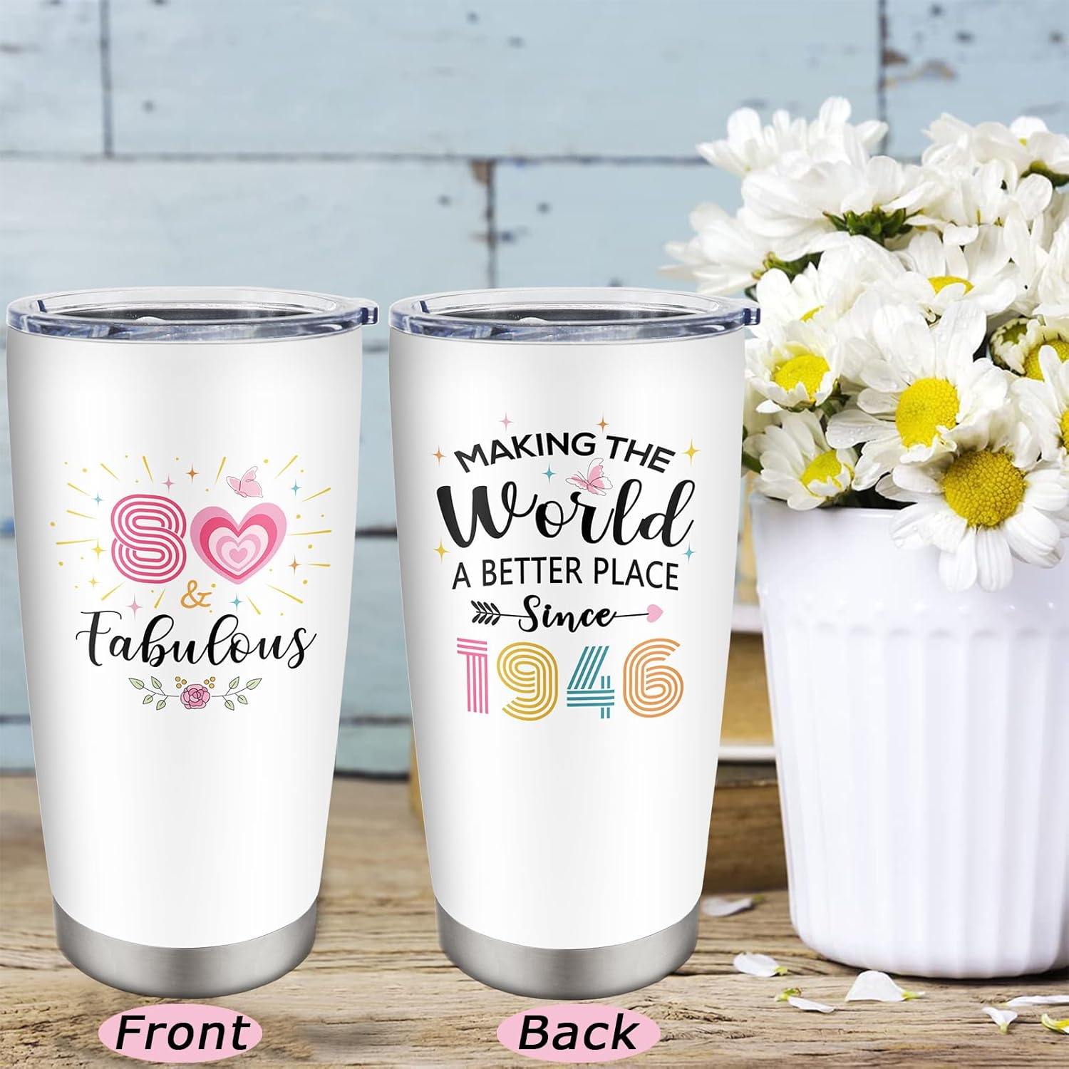 80th Birthday Gifts for Women Tumbler 20OZ 1PC, 80 Year Old Birthday Gift Decorations, 80-Year-Old Present for Woman, Happy Eighty Years Old Party Decor Ideas for Her Female Mom Sister Grandma - Image 6