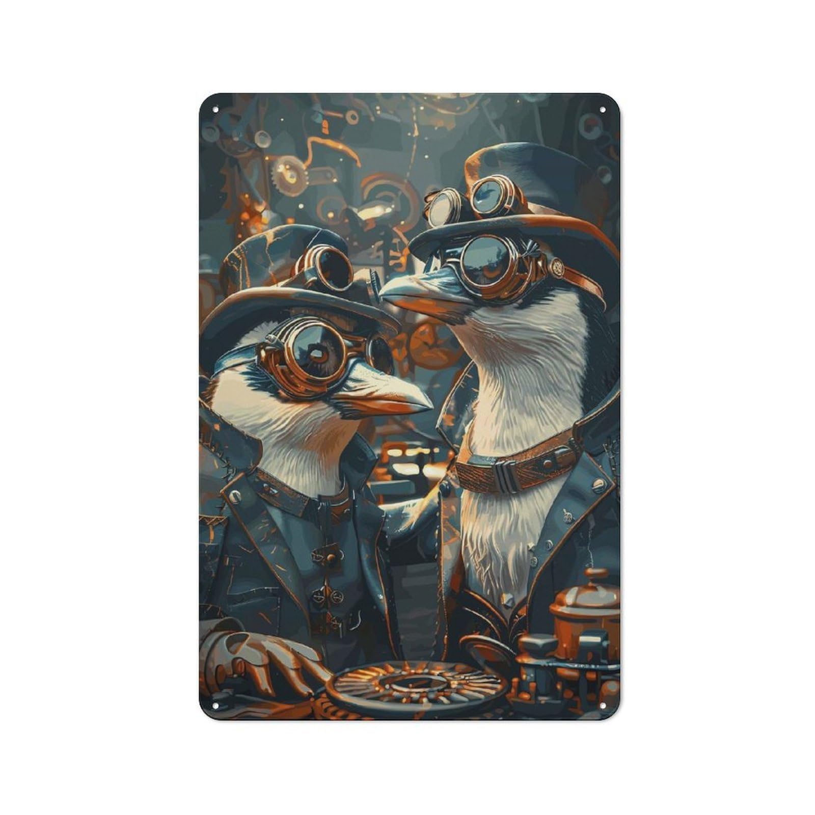 Junmoney Animal Steampunk Penguin Retro Metal Plaque 30X20cm For Dining Room Or Kitchen, For Kitchen, Dining Room And Home Bar Wall Decor