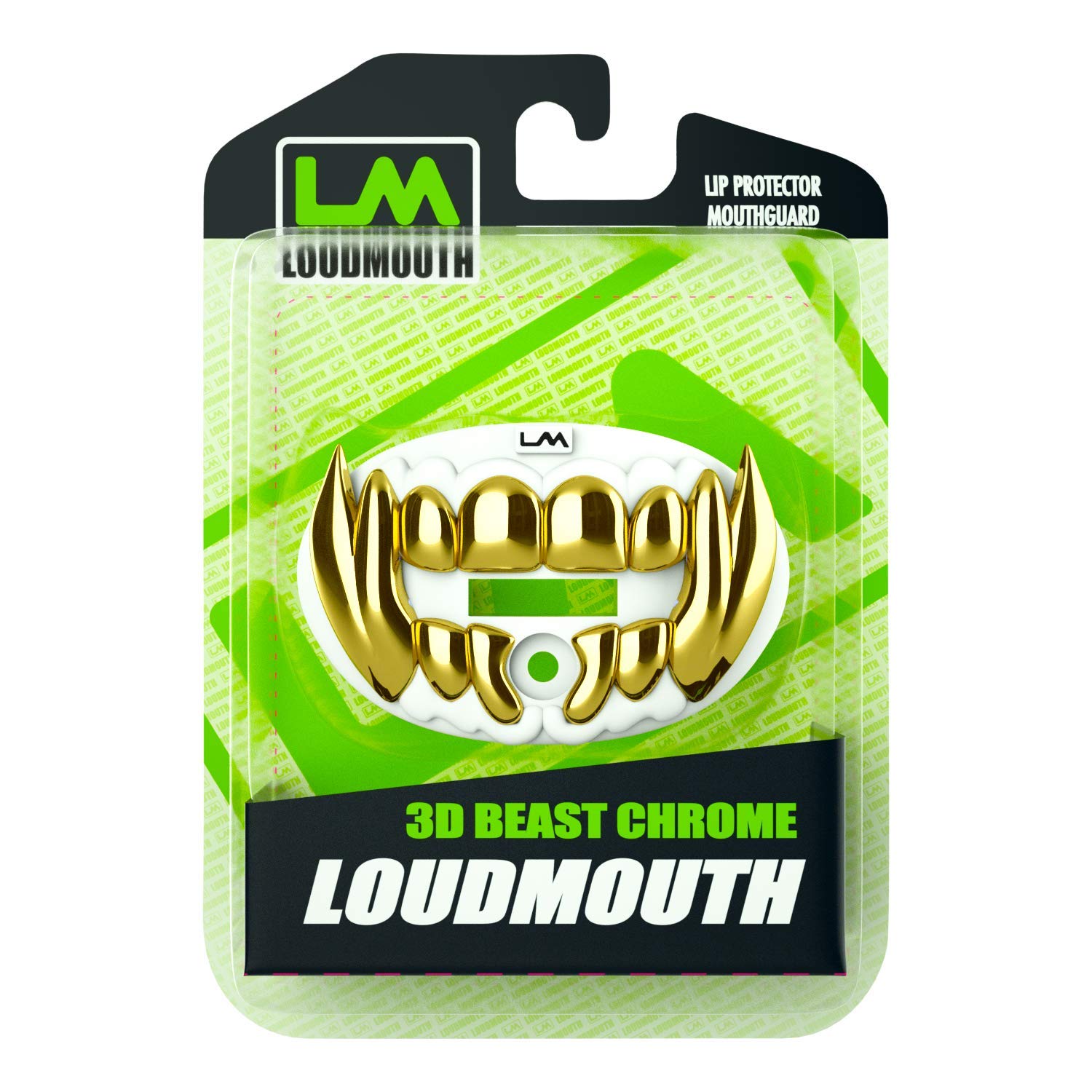 Loudmouth Fußball Mundschutz - 3D Chrom Beast Fußball Mundstück, Passend für Erwachsene & Jugendliche, Mundschutz Fußballzubehör (3D Beast - Chrom Weiß/Gold)