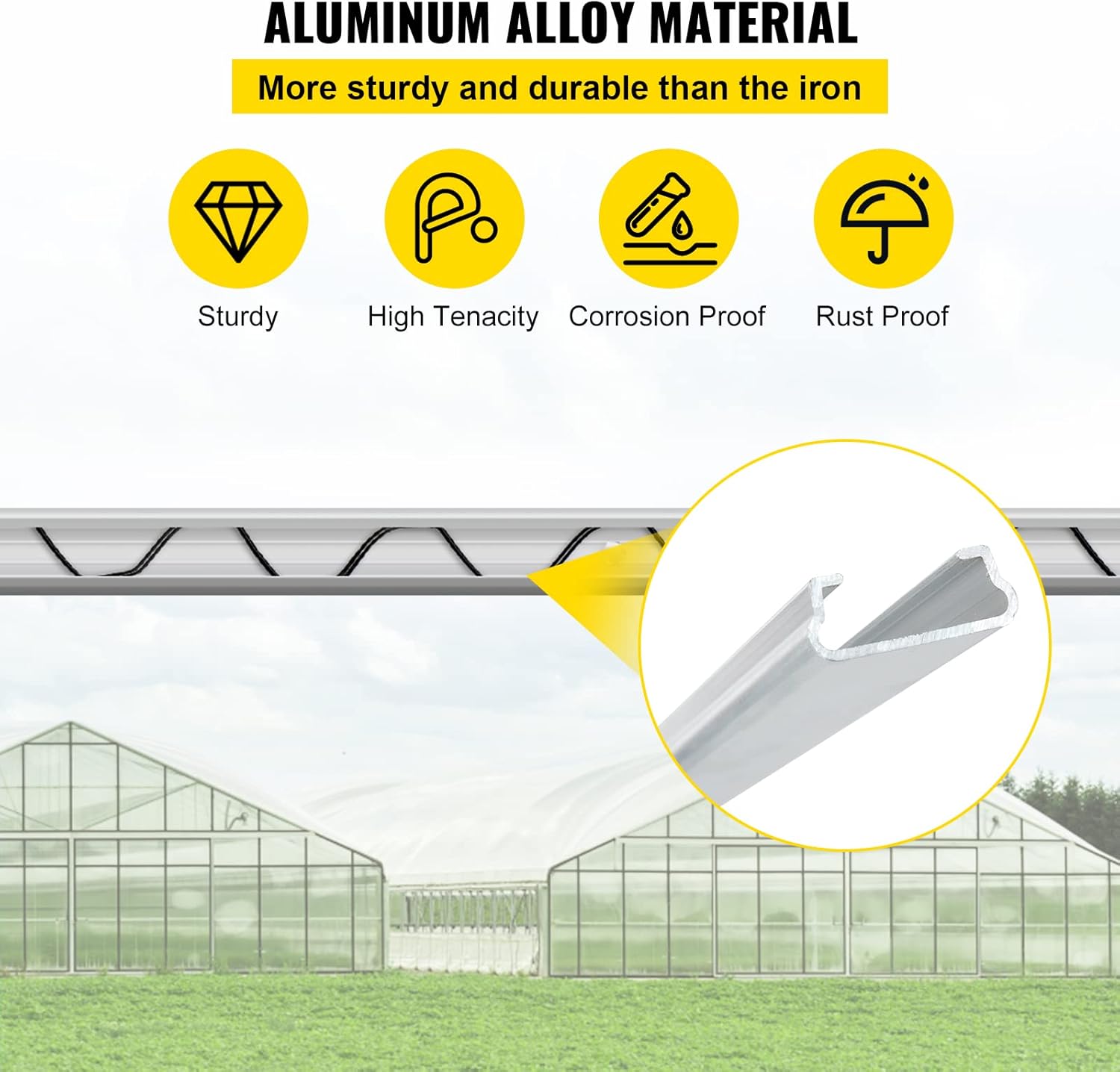 VEVOR Greenhouse Spring Wire and Lock Channel 50 Packs, 6.56 ft PE Coated Aluminum Alloy Bundle Kit, Plastic Poly Film or Shade Cloth Attachment w/Screws, Silver