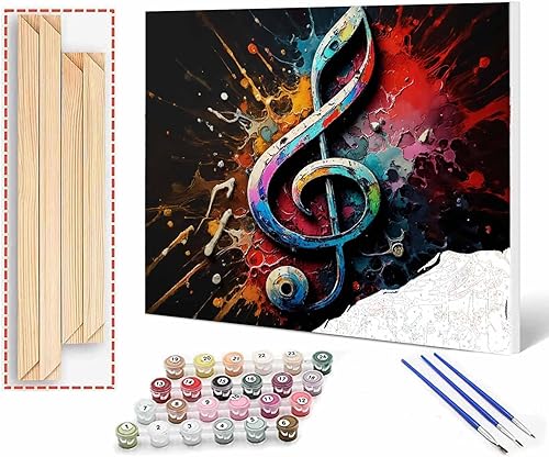 Vista 17 de Pintura por números para adultos, música de guitarra, pintura acrílica de acuarela por números para niños principiantes, pintura abstracta colorida