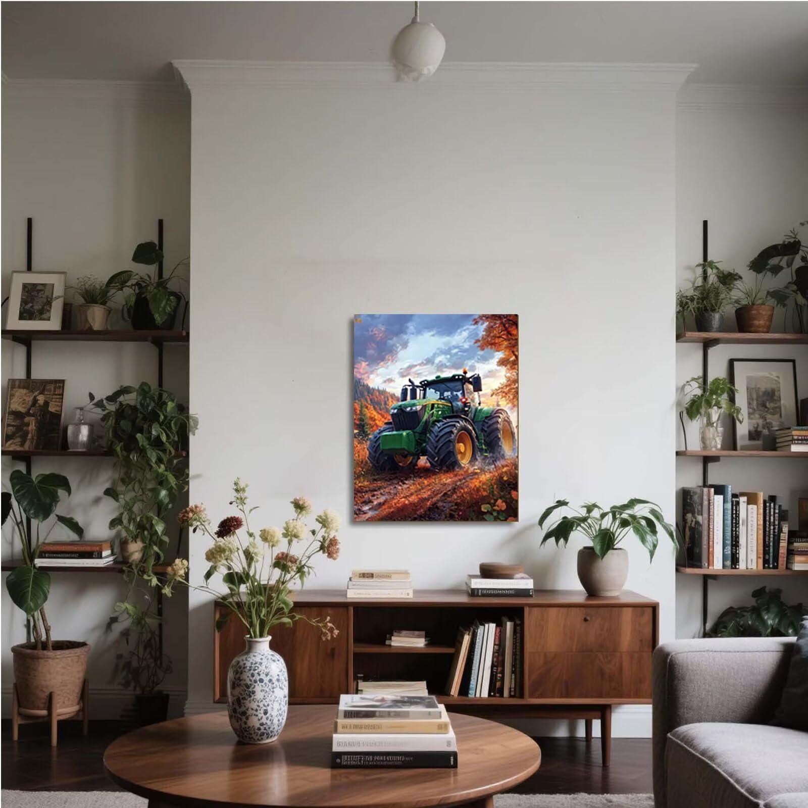 Malen Nach Zahlen Erwachsene mit Rahmen Traktor Malen Nach Zahlen, DIY Basteln Erwachsene Landschaft Leinwand Bilder, Paint by Numbers Handgemalt Ölgemälde Kit, Deko Wohnzimmer 60x80cm 8-2234