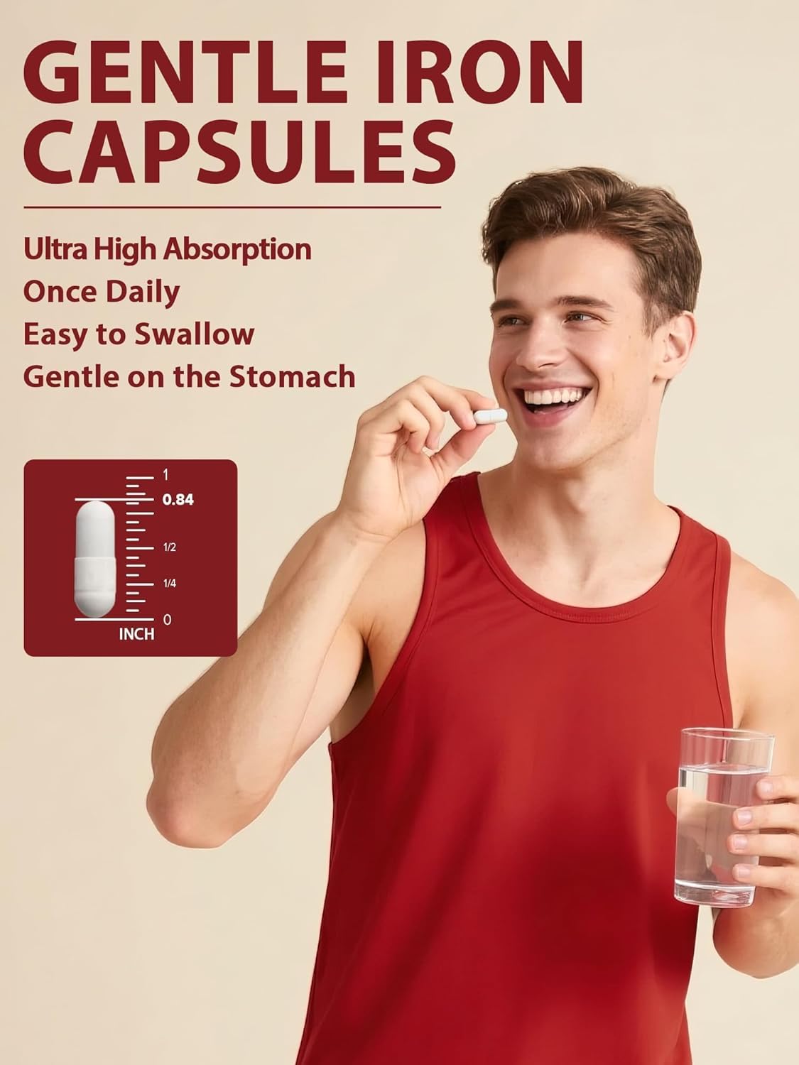 Iron Supplement for Women & Men, 65mg Ferrous Bisglycinate Chelate, Slow Release Iron with Vitamins A C E B6, B12, Folate, Organic Spinach & Beet Root Powder, for Blood Flow & Energy Support, 120 Caps