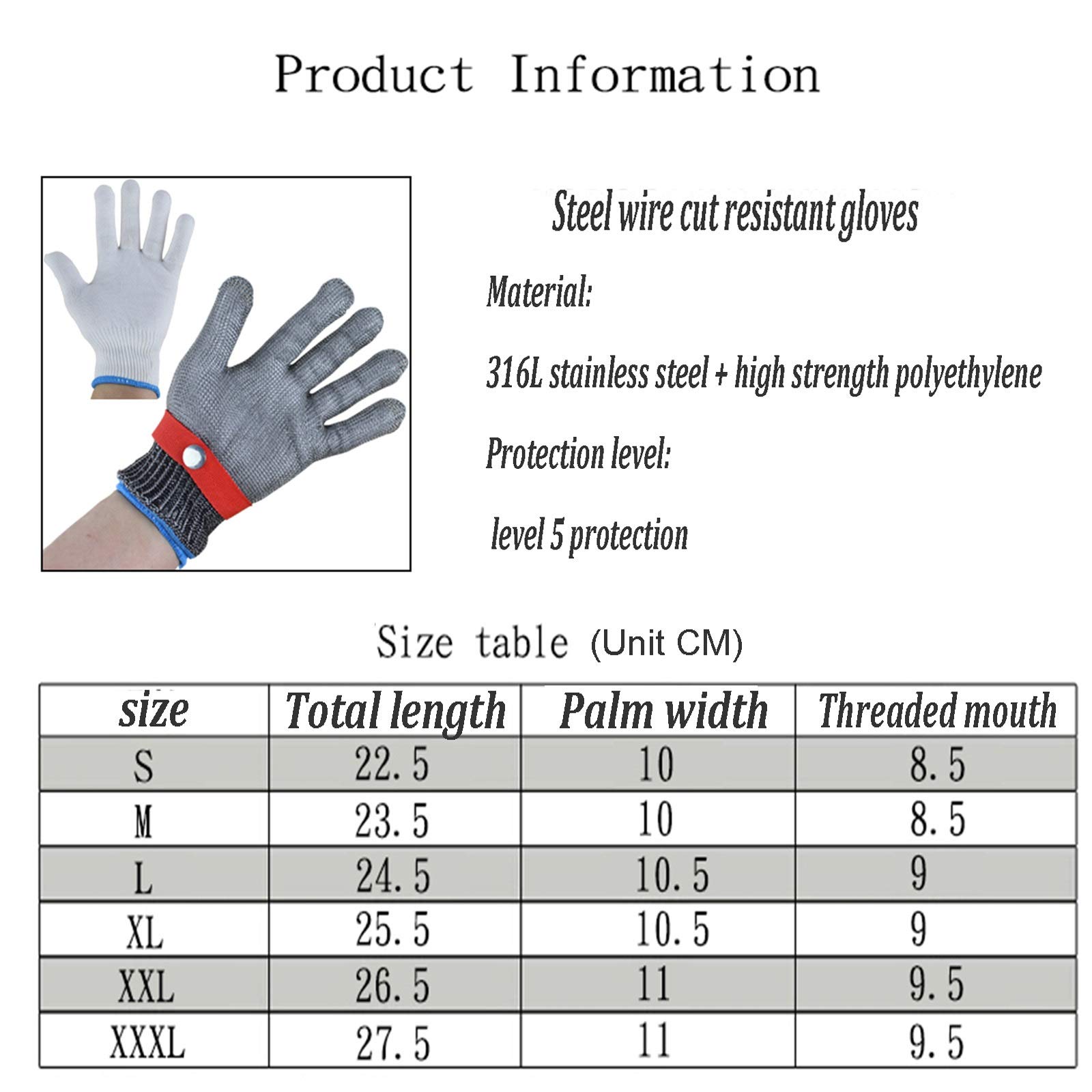 Guantes anticorte Guantes de acero 316L resistentes a cortes, guantes de trabajo de seguridad con protección de nivel 5, utilizados para protección de corte de carne en hogares y restaurantes (ta