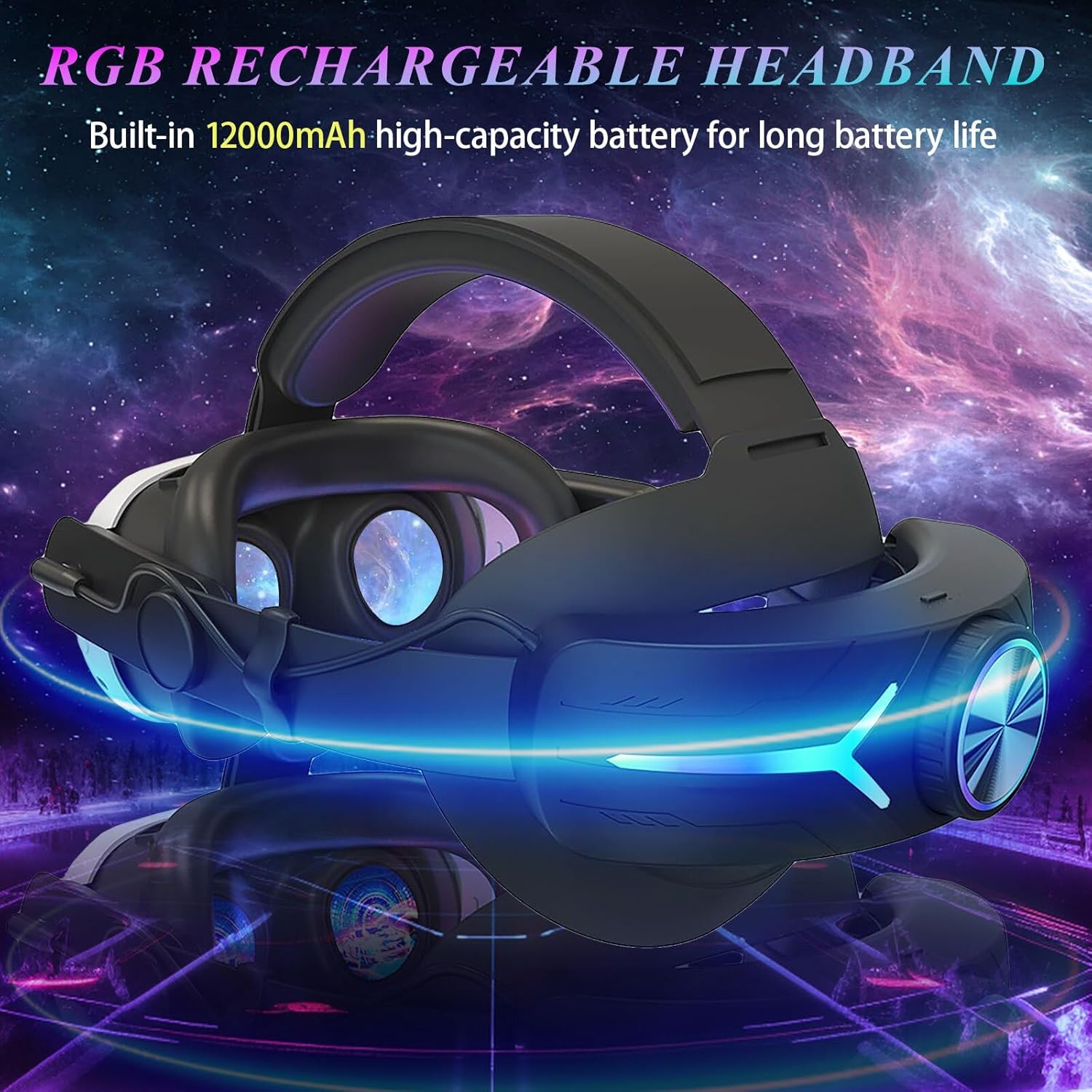 Head Strap Battery Pack for Meta Quest 3， with Extended 12000mah Battery Pack，with RGB Light(Compatible with Meta Quest 3S)