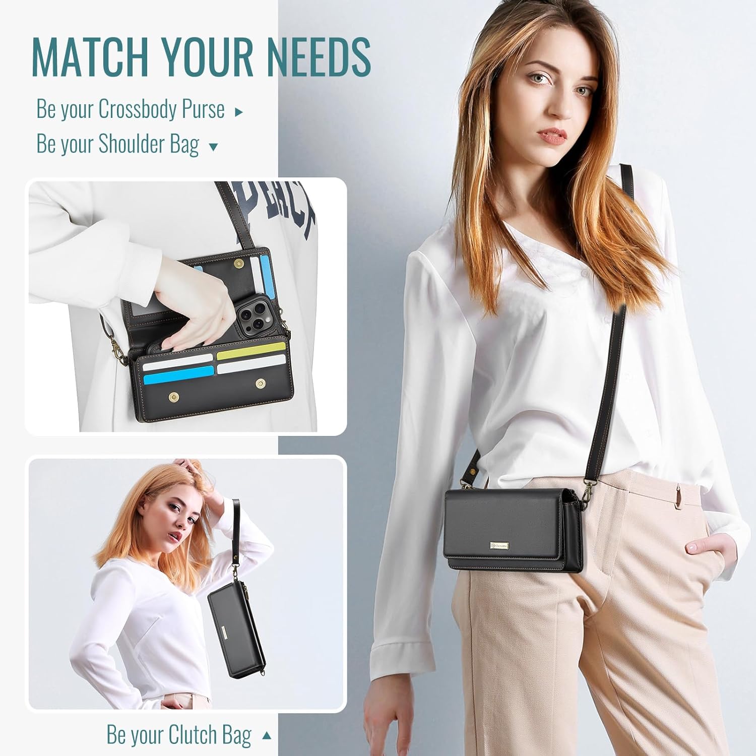 Crossbody Purse for Women, RFID Anti-Theft Adjustable Shoulder Strap Handbag Satchel with Phone Pocket Card Slots