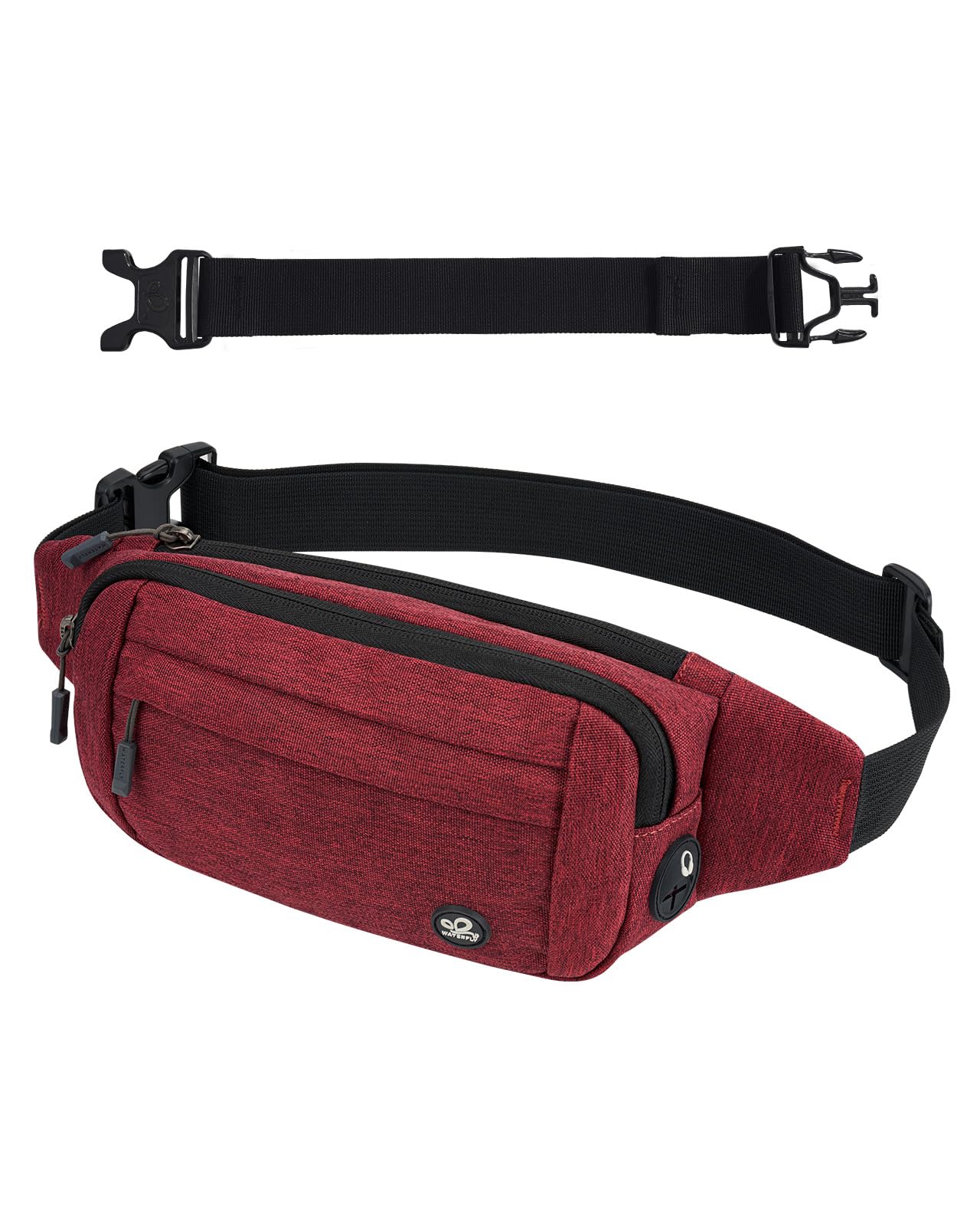 WATERFLY Bauchtasche Hüfttasche Herren Damen: Klein Gürteltasche Sport Bum Hip Bag Männer Frauen Waist Fanny Pack mit Verlängerungsgurt für Reise Wandern Hundetraining Outdoor Tiefrot
