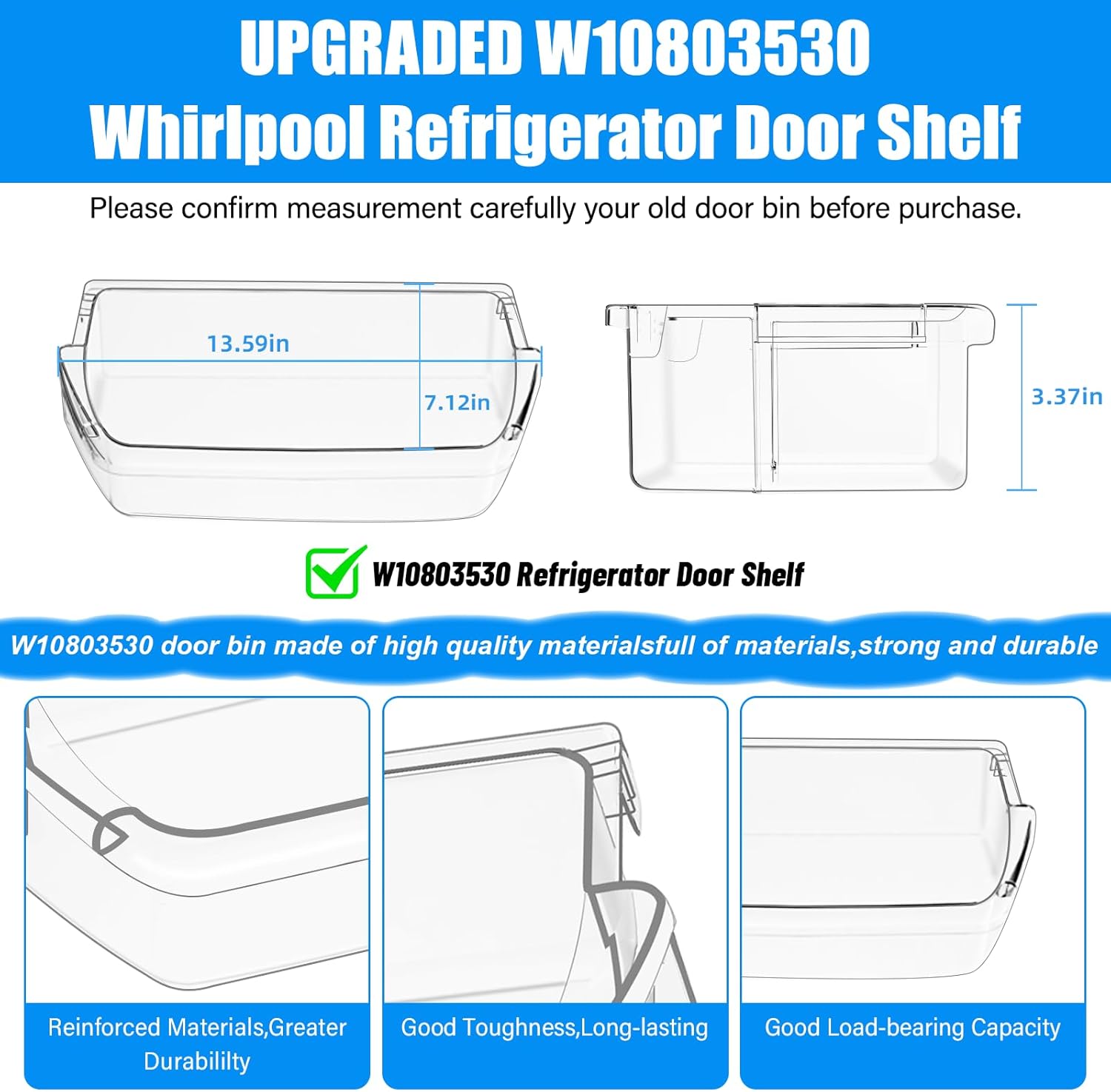 UPGRADED W10803530 Refrigerator Door Bin Compatible with Whirlpool Fridge Door Shelf WRT311FZDW01 WRT311FZDW00 WRT311FZDM01 WRT311FZDM00 WRT311FZDW02 W10803530 Maytag Refrigerator Door Shelves Parts