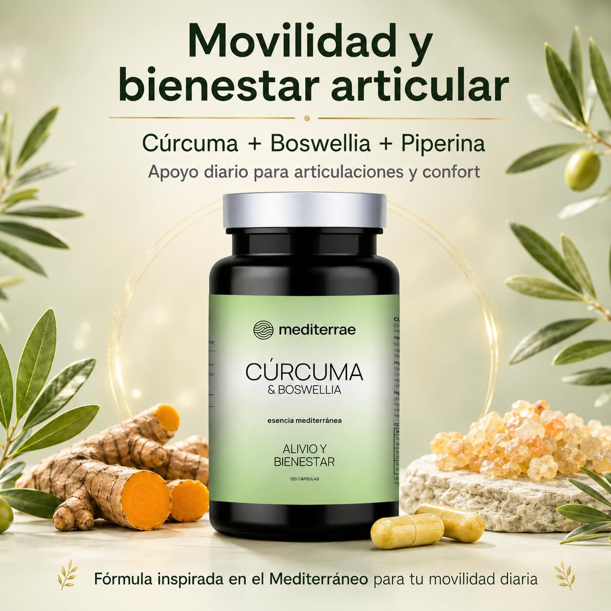 Cúrcuma y Boswellia Cápsulas | Alivio Articular y Antiinflamatorio Natural | Cúrcuma, Boswellia y Piperina | Apoyo a la Movilidad Diaria | 120 Cápsulas Veganas
