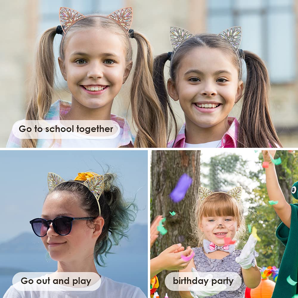 NODG 3 Pieces Crystal Cat Ears Headbands Rhinestone Cat Ear Tiaras for Women Gold Hair Hoop Women Girls Kids Party Decoration Headdress Cosplay Costume Head wear - Image 2
