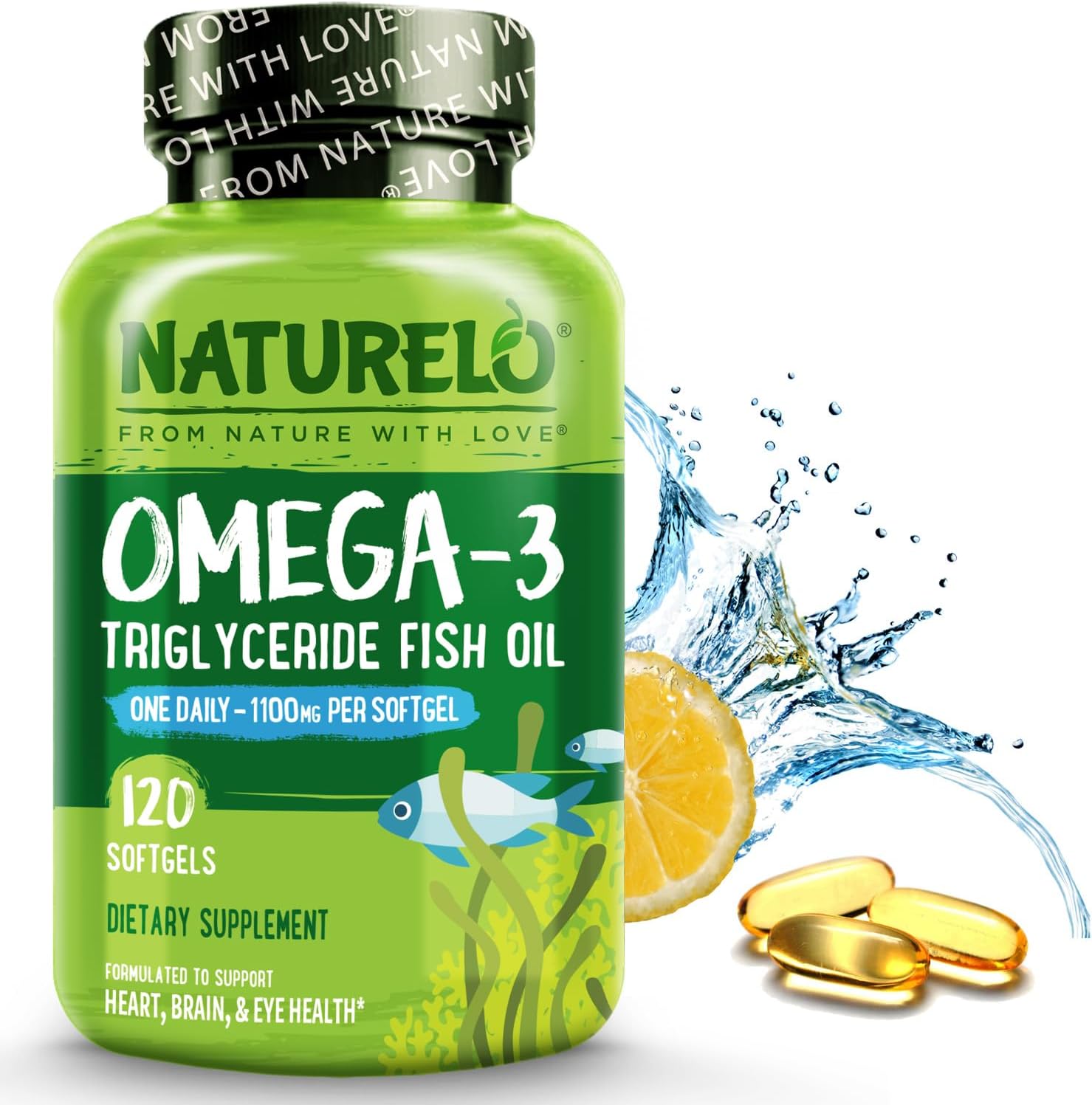 Burpless Omega 3 Fish Oil Supplement, 1100mg, 120 Softgels