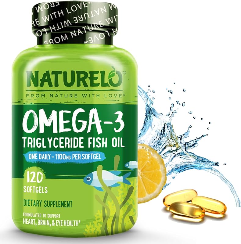 NATURELO Suplemento de aceite de pescado Omega 3 Burpless, 1100 mg, 120 cápsulas blandas | Triglicéridos omega-3, omega 3 DHA EPA, aceite de pescado líquido, suministro para 4 meses