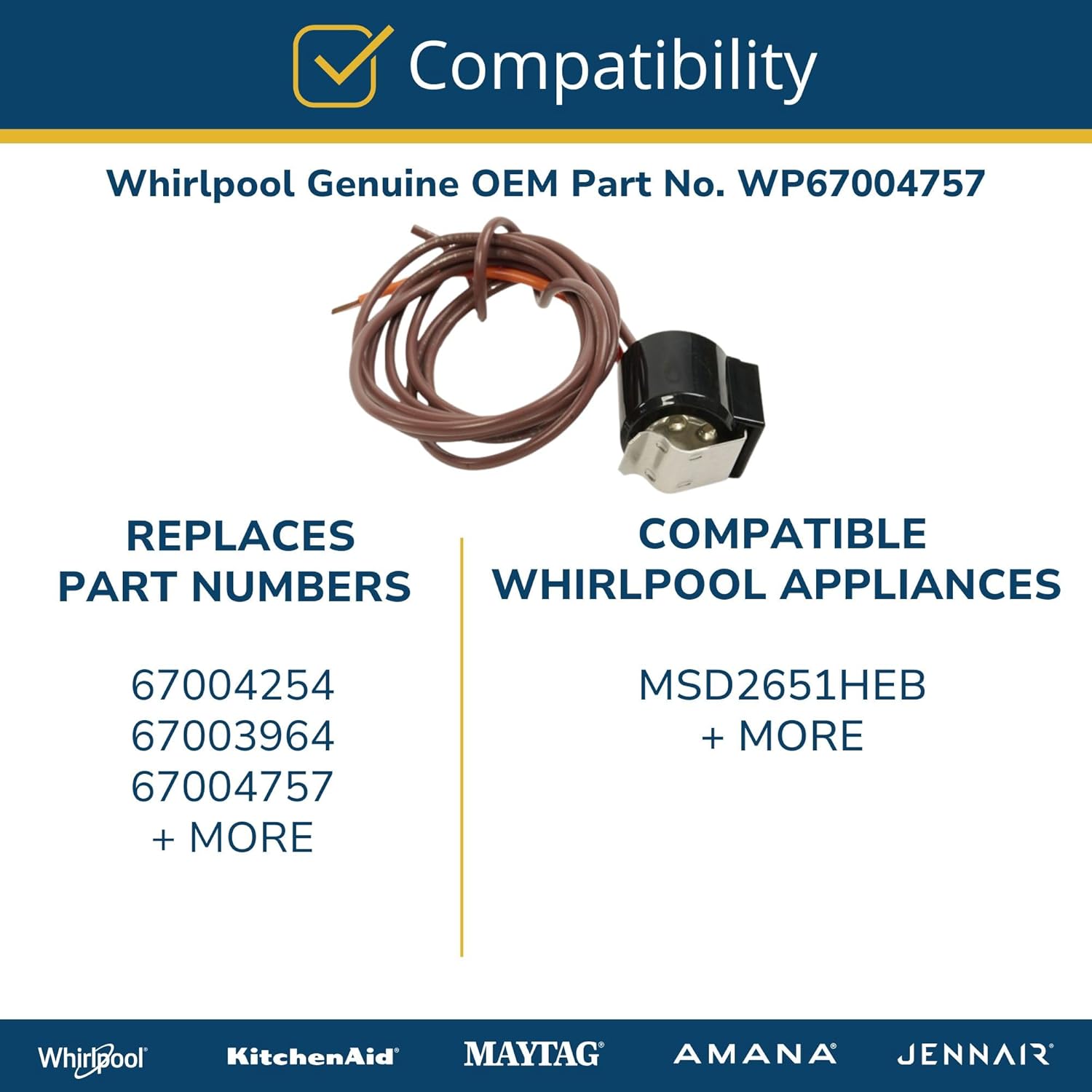 Whirlpool WP67004757 Genuine OEM Refrigerator Defrost Thermostat Replacement Part - Replaces 67004254, 67003964, and 67004757
