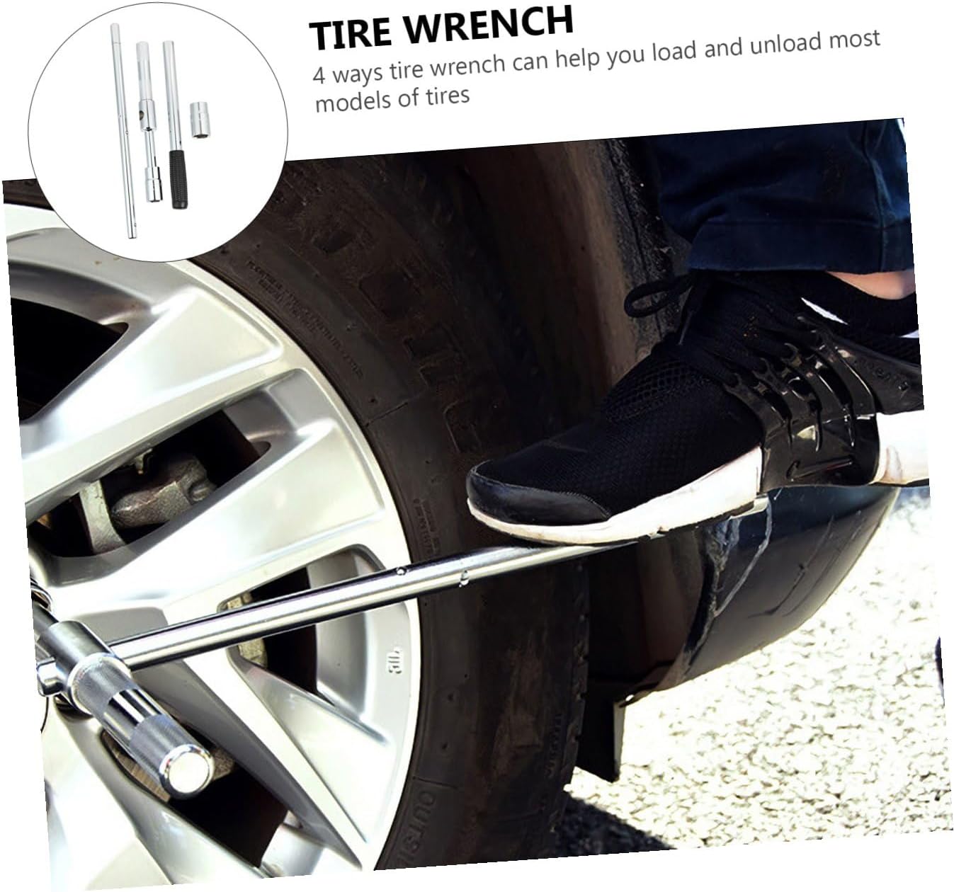 Way Lug Nut Wrench Tool Carbon Steel Tire Wrench for Easy Tire Changes Durable Resistant Fits Vehicle Models Compact Telescoping Design