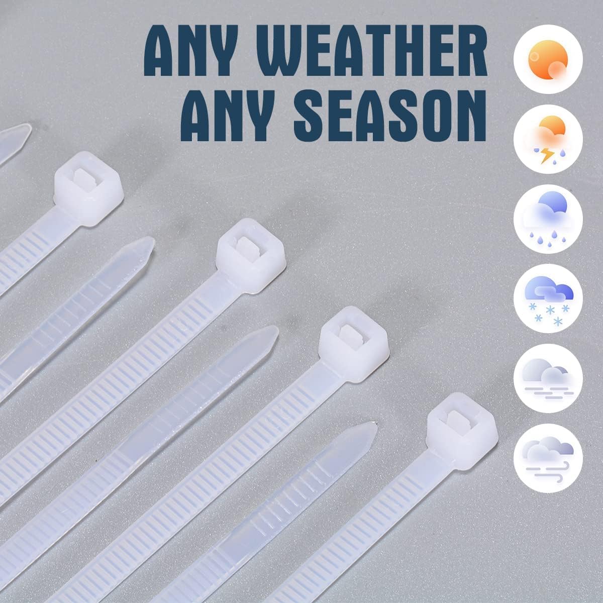 Cable Ties,200mm×7.6mm Heavy Duty with 70 kg Tensile Strength Large UV Resistant Strong Nylon Cable Zip Ties(100 Pieces),White - Image 3