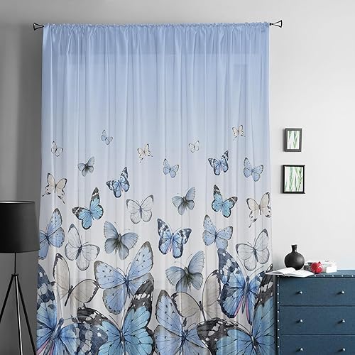 Miniatura 5 de Elegant Butter-fly Window Curtains 72 Inches Long,Semi Sheer Rod Pocket Chiffon Curtains & Drapes Drapery Voile Draperies for Living