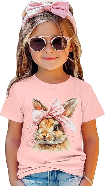 Girls Easter Shirt Toddler Bunny Graphic Tees Kids Girl Summer Short Sleeve Tops Funny Rabbit Easter T Shirts
