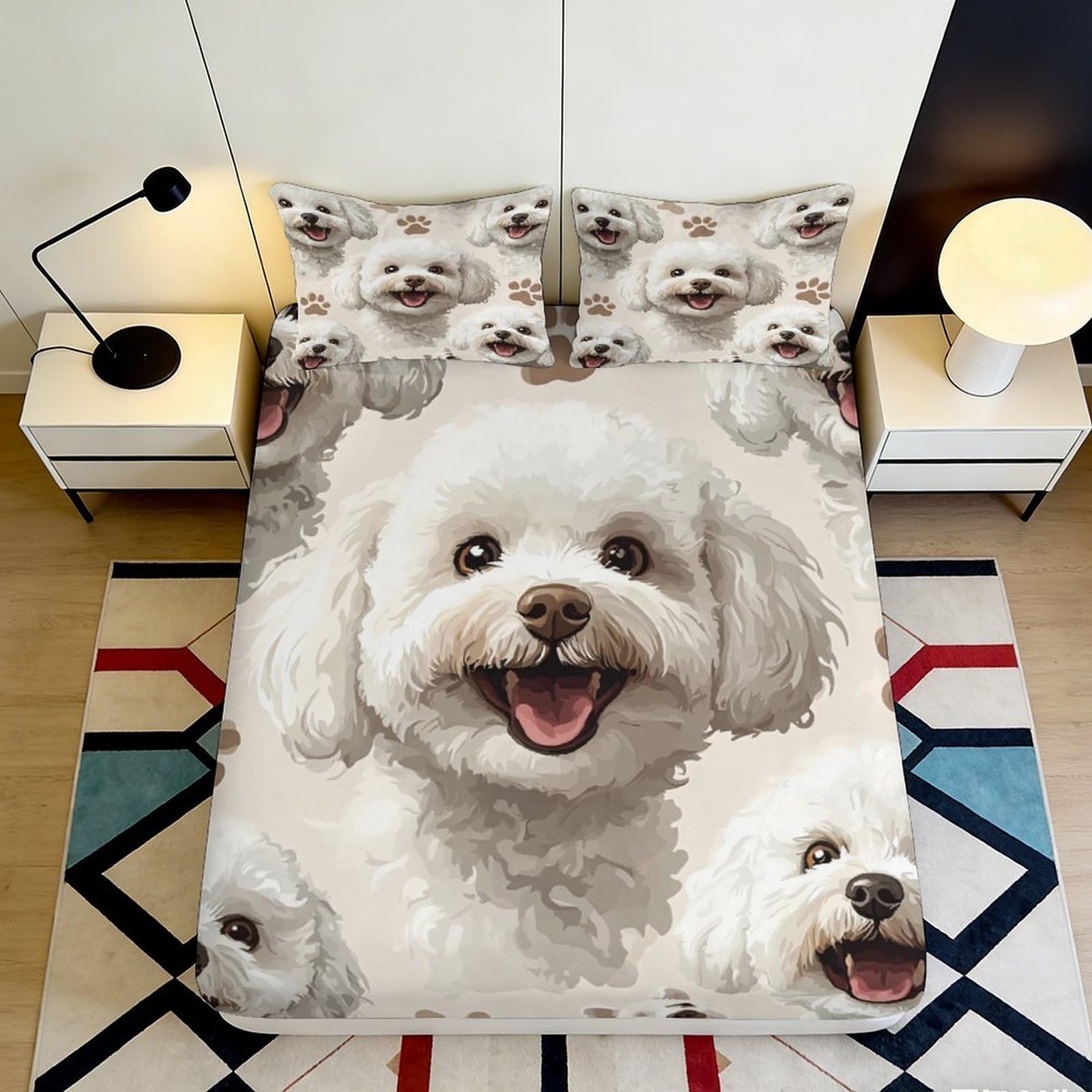 Jqzkxnhpbr Style-2 3D Printed White Dog Fitted Sheet Microfiber Soft Breathable Puppy Pattern Mattress Cover For Bedroom Dorm Decor 90X200x25cm