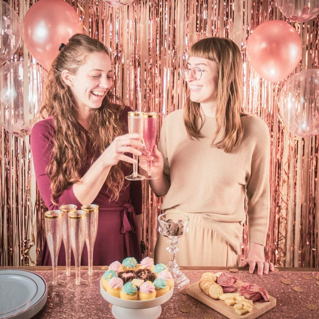Rose Gold Party Decorations Supply Kit- Package Includes 12 Rose Gold and 24 Confetti Balloons, 2 Foil Fringes, 3 Ribbons,1 Table Runner and 1 Confetti Bag- 43pcs Party Decor