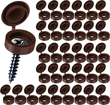 HNYYZL Plastic Hinged Screw Covers | Brown, Snap Washer Caps with Flip Tops, Rust Protection 100 PCS, L