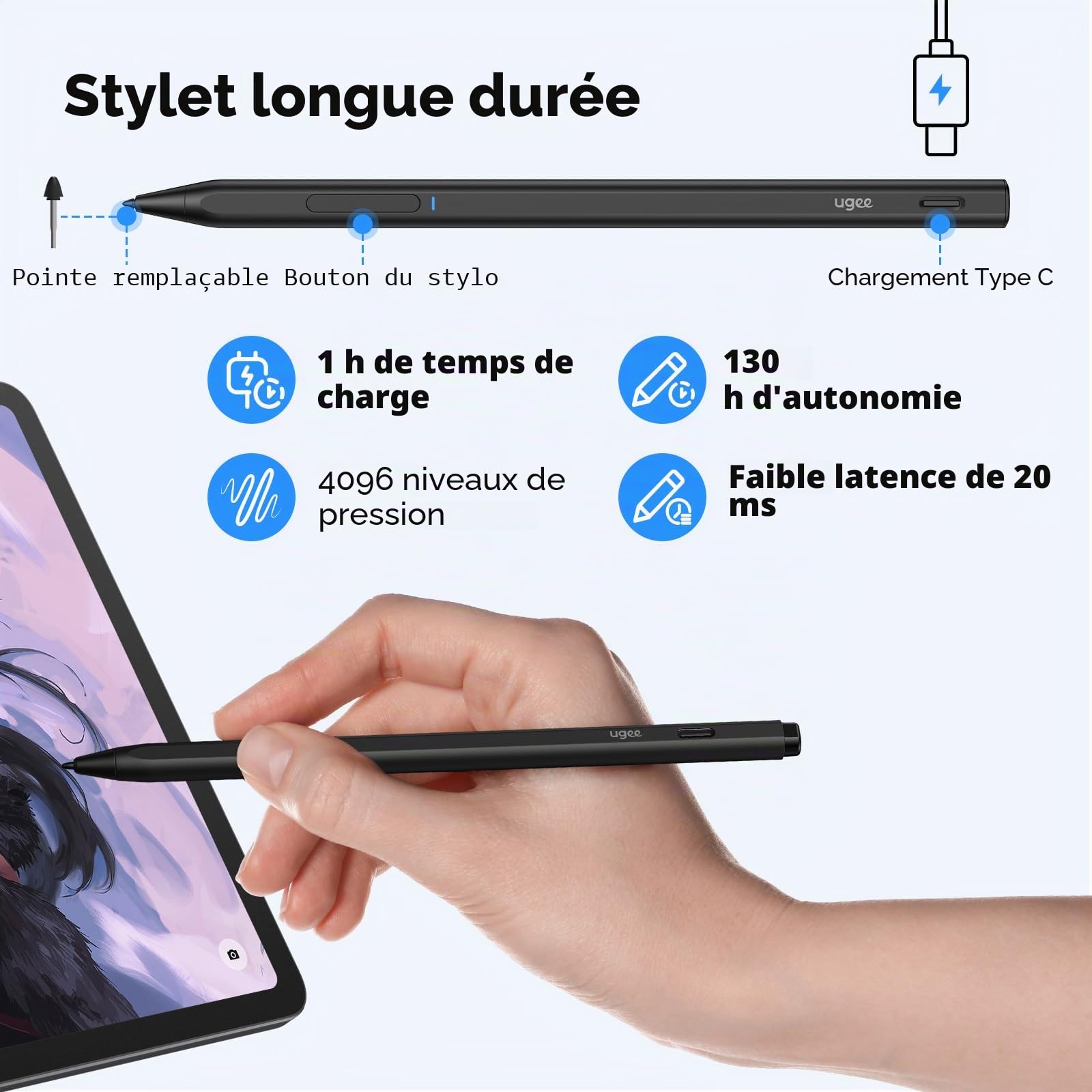 Numéro de modèle EPL-311A Stylet numérique rechargeable pour Ugee Android Pad UT3