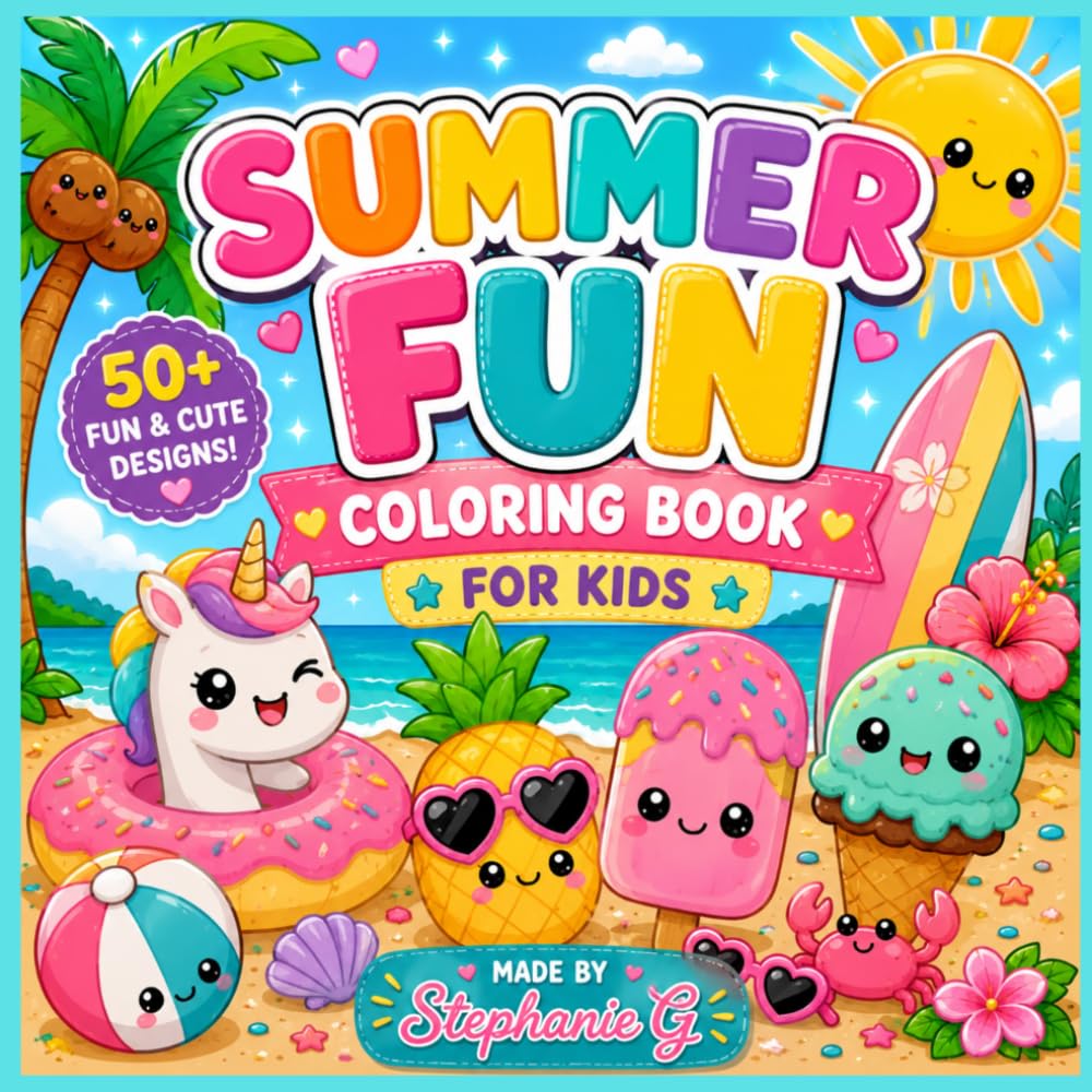Summer Fun Coloring Book for Kids: Kawaii Beach Days, Sweet Treats, and Sunny Adventures